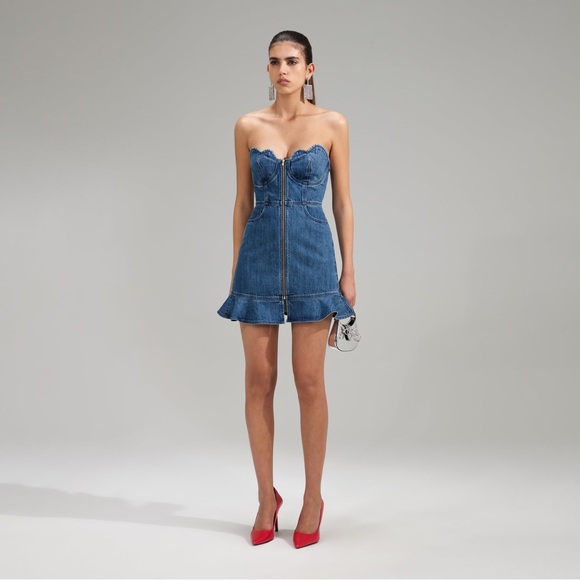 New wit tags - Self- Portrait Scalloped Denim Dress size 8 - Picture 4 of 16